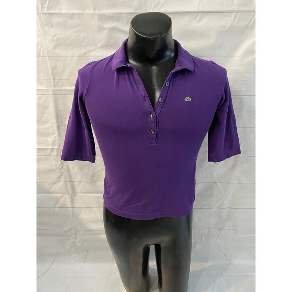 Lacoste Purple 3/4 Sleeve 5 Button Henley Pique Knit Polo - Women’s Medium/40 # - Picture 1 of 7